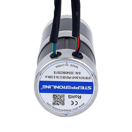 24V 101W Yuvarlak Dişli Fırçasız DC Motor 20.00Nm (2832.23oz.in) 100:1 Yuvarlak Planet Dişli Kutusu - 57BYA74-24-01-PG100 | StepperOnline