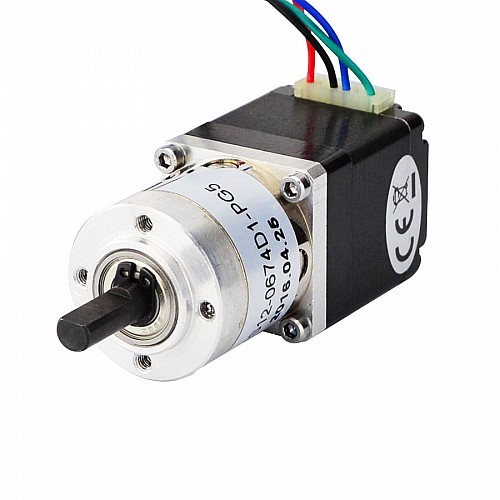 Nema 11 Step Motor L=31mm Arka Şaft, Vida Deliği ve 5:1 Dişli Oranı ile
