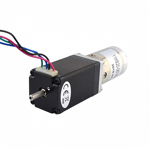Nema 11 Step Motor L=51mm Arka Şaft, Vida Deliği ve 51:1 Dişli Oranı ile