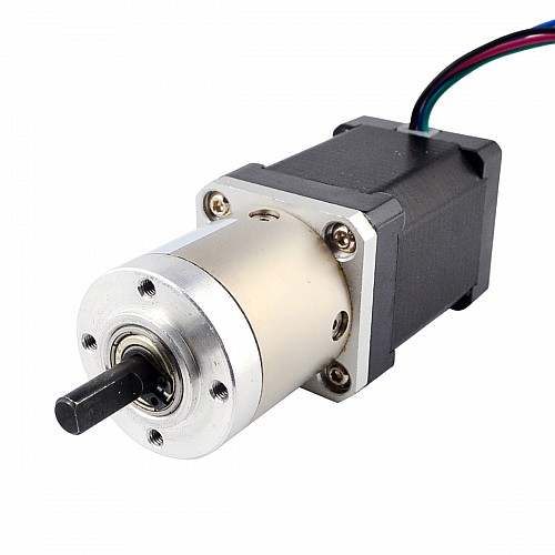 Nema 14 Step Motor L=52mm Arka Şaft, Vida Deliği ve 14:1 Dişli Oranı ile