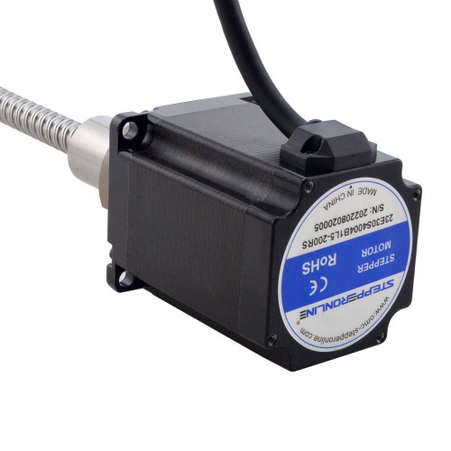 NEMA 23 Harici Bilyalı Vidalı Lineer Adım Motoru 4.0A 75mm Yığın Vidalı Uç 10mm (0,3937") Uç Uzunluğu 200mm