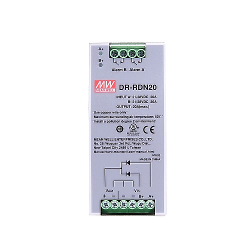 DR-RDN20 MEANWELL 24VDC 20A Yedeklilik Modülü DIN Rayı Güç Kaynağı