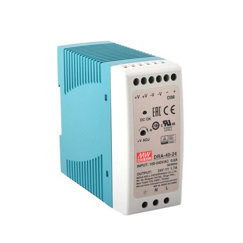 DRA-40-24 MEANWELL 40,8 W 24 VDC 1,7 A 115/230 VAC Tek Çıkışlı Anahtarlama Güç Kaynağı DRA-40-24 MEANWELL 40,8 W 24 VDC 1,7 A 115/230 VAC Tek Çıkışlı Anahtarlama Güç Kaynağı