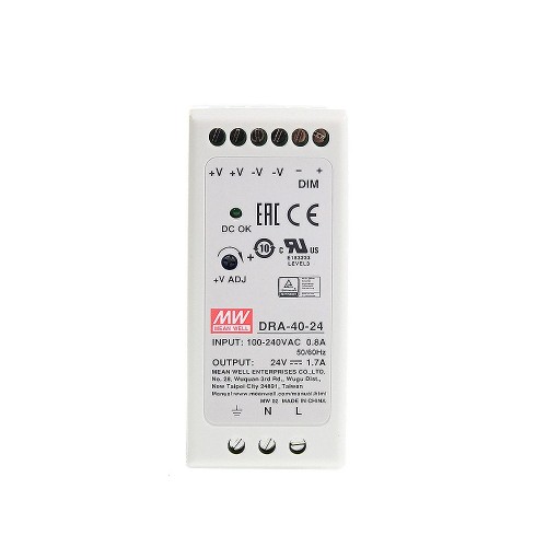DRA-40-24 MEANWELL 40,8 W 24 VDC 1,7 A 115/230 VAC Tek Çıkışlı Anahtarlama Güç Kaynağı DRA-40-24 MEANWELL 40,8 W 24 VDC 1,7 A 115/230 VAC Tek Çıkışlı Anahtarlama Güç Kaynağı