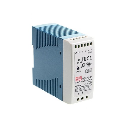 DRA-60-24 MEANWELL 60W 24VDC 2.5A 115/230VAC Tek Çıkışlı Anahtarlama Güç Kaynağı