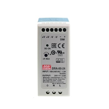 DRA-60-24 MEANWELL 60W 24VDC 2.5A 115/230VAC Tek Çıkışlı Anahtarlama Güç Kaynağı DRA-60-24 MEANWELL 60W 24VDC 2.5A 115/230VAC Tek Çıkışlı Anahtarlama Güç Kaynağı