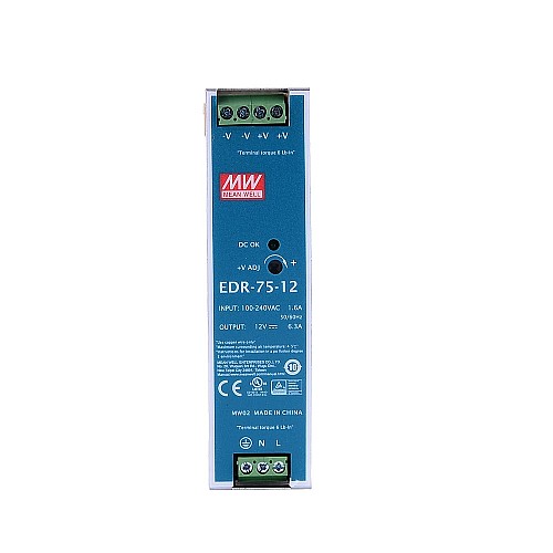 EDR-75-12 MEANWELL 75,6W 12VDC 6,3A 115/230VAC Tek Çıkışlı Endüstriyel DIN RAYI