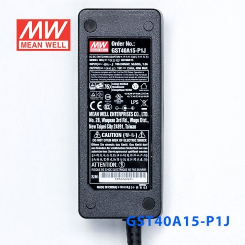 GST40A15-P1J MEANWELL 40W 15VDC 2.67A 115/230VAC AC-DC Güvenilir Yeşil Endüstriyel Adaptör