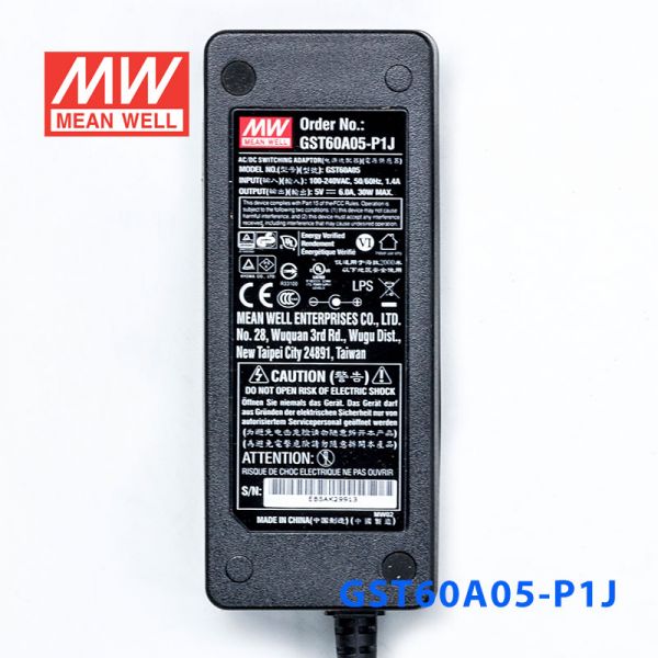 GST60A05-P1J MEANWELL 30W 5VDC 6A 115/230VAC AC-DC Güvenilir Yeşil Endüstriyel Adaptör