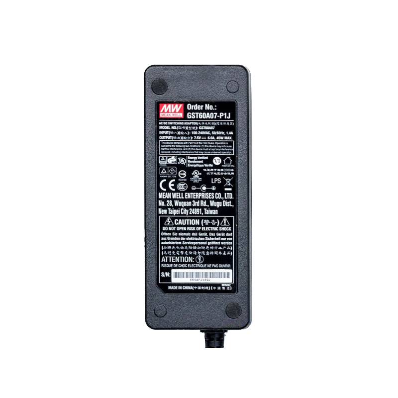 GST60A07-P1J MEANWELL 45W 7VDC 6A 115/230VAC AC-DC Güvenilir Yeşil Endüstriyel Adaptör