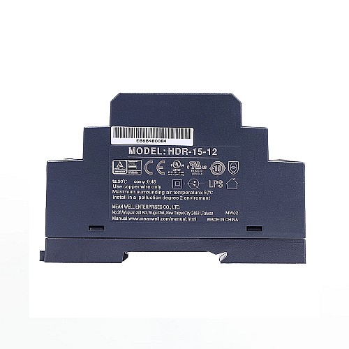 HDR-15-12 MEANWELL 15W 12VDC 1.25A 115/230VAC Ultra İnce Basamak Şeklinde DIN Ray Güç Kaynağı