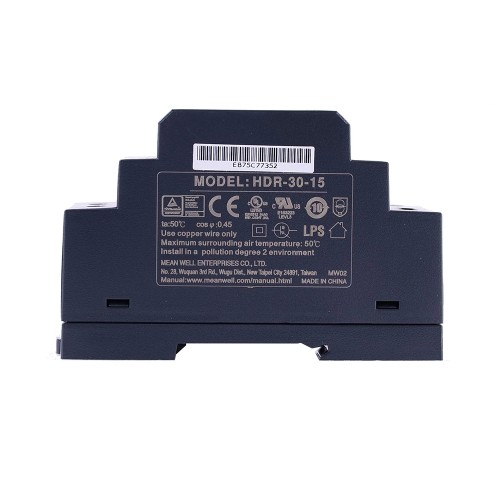 HDR-30-15 MEANWELL 30W 15VDC 2A 115/230VAC Ultra İnce Basamak Şeklinde DIN Ray Güç Kaynağı
