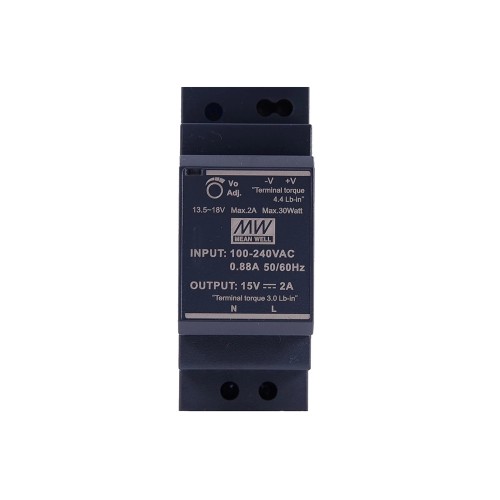 HDR-30-15 MEANWELL 30W 15VDC 2A 115/230VAC Ultra İnce Basamak Şeklinde DIN Ray Güç Kaynağı