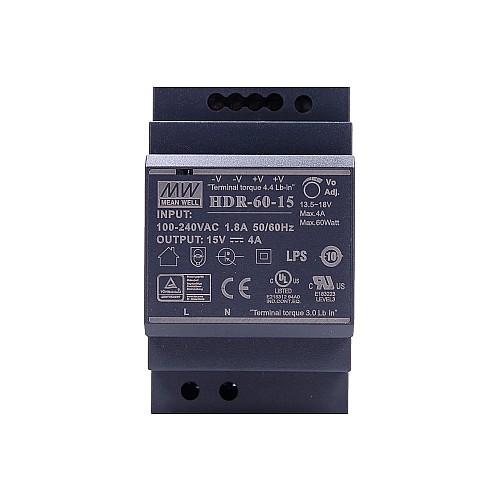 HDR-60-15 MEANWELL 60W 15VDC 4A 115/230VAC Ultra İnce Basamak Şeklinde DIN Ray Güç Kaynağı HDR-60-15 MEANWELL 60W 15VDC 4A 115/230VAC Ultra İnce Basamak Şeklinde DIN Ray Güç Kaynağı