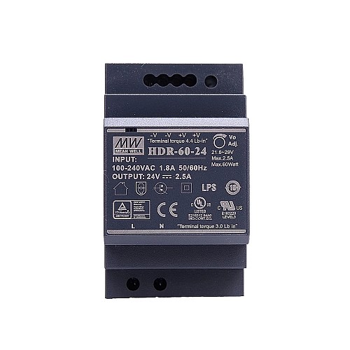 HDR-60-24 MEANWELL 60W 24VDC 2.5A 115/230VAC Ultra İnce Basamak Şeklinde DIN Ray Güç Kaynağı HDR-60-24 MEANWELL 60W 24VDC 2.5A 115/230VAC Ultra İnce Basamak Şeklinde DIN Ray Güç Kaynağı