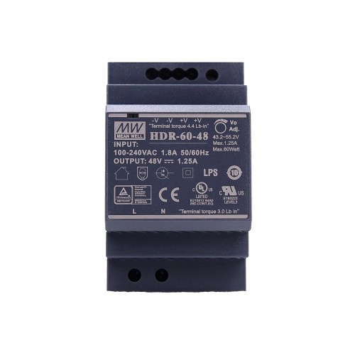 HDR-60-48 MEANWELL 60W 48VDC 1.25A 115/230VAC Ultra İnce Basamak Şeklinde DIN Ray Güç Kaynağı