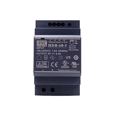 HDR-60-5 MEANWELL 32,5 W 5 VDC 6,5 A 115/230 VAC Ultra İnce Basamak Şeklinde DIN Ray Güç Kaynağı HDR-60-5 MEANWELL 32,5 W 5 VDC 6,5 A 115/230 VAC Ultra İnce Basamak Şeklinde DIN Ray Güç Kaynağı