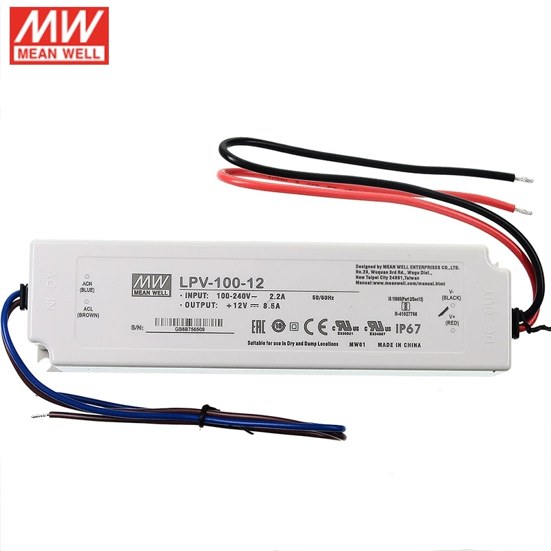 LPV-100-12 MEANWELL 12V 8,5A 100W Tek Çıkışlı Anahtarlama Güç Kaynağı