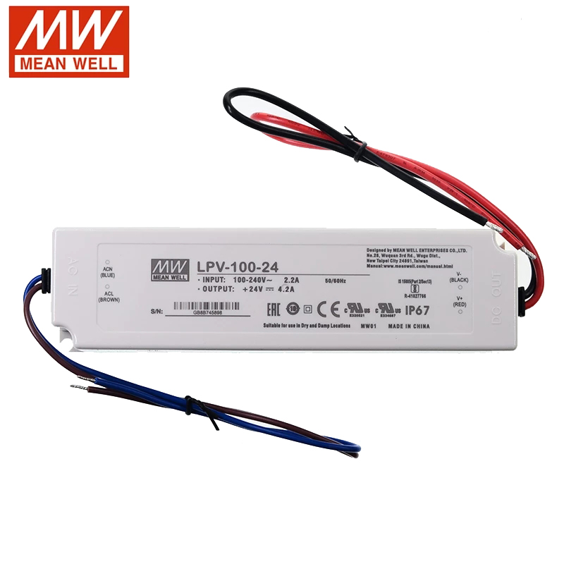 LPV-100-24 MEANWELL 24V 4.2A 100W Tek Çıkışlı Anahtarlama Güç Kaynağı