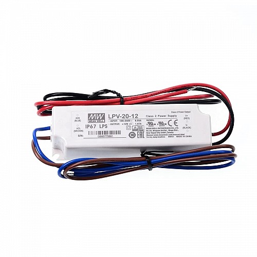 LPV-20-12 MEANWELL 20W 1.67A 12V Tek Çıkışlı Anahtarlama Güç Kaynağı