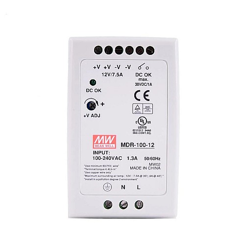 MDR-100-12 MEANWELL 100W 12VDC 7.5A 115/230VAC DIN Ray Güç Kaynağı MDR-100-12 MEANWELL 100W 12VDC 7.5A 115/230VAC DIN Ray Güç Kaynağı