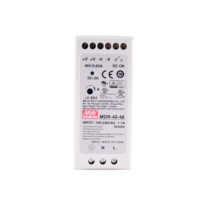 MDR-40-48 MEANWELL 39,8 W 48 VDC 0,83 A 115/230 VAC Tek Çıkışlı Endüstriyel DIN Ray Güç Kaynağı