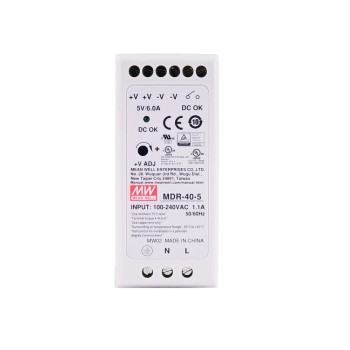 MDR-40-5 MEANWELL 30W 5VDC 6A 115/230VAC Tek Çıkışlı Endüstriyel DIN Ray Güç Kaynağı