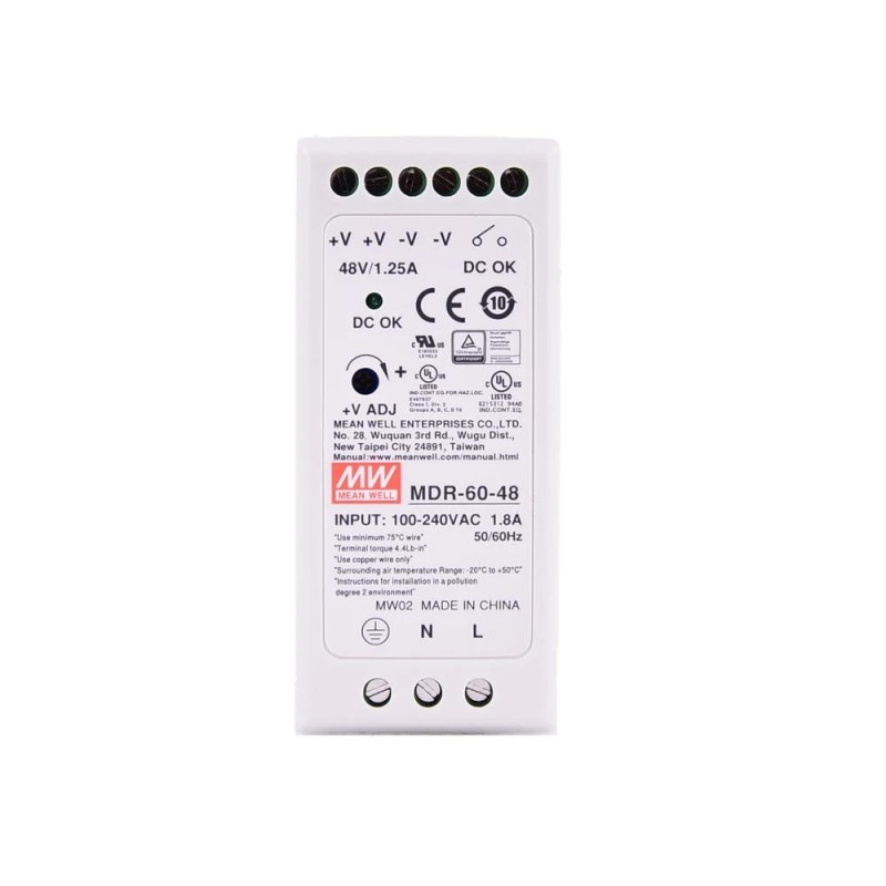 MDR-60-48 MEANWELL 60W 48VDC 1.25A 115/230VAC Tek Çıkışlı Endüstriyel DIN Ray Güç Kaynağı