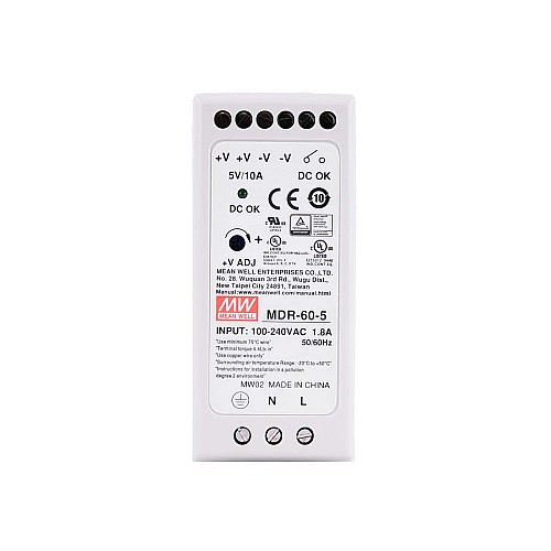 MDR-60-5 MEANWELL 60W 5VDC 10A 115/230VAC DIN Ray Güç Kaynağı