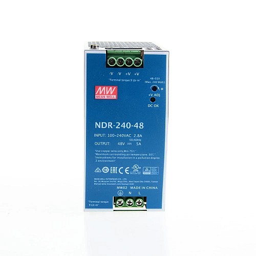 NDR-240-48 MEANWELL 240W 48VDC 5A 115/230VAC Tek Çıkışlı Endüstriyel DIN RAYI