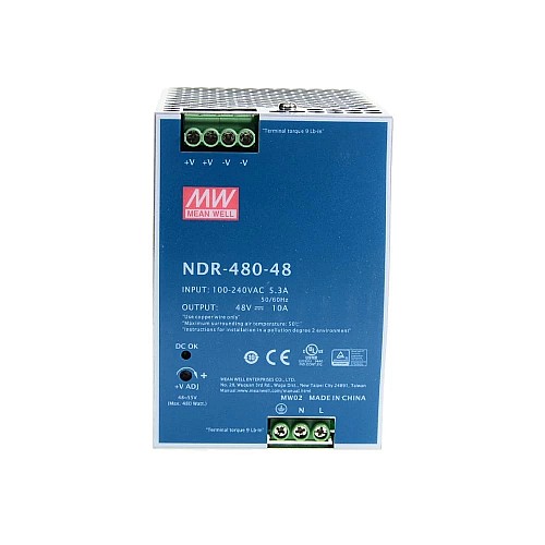 NDR-480-48 MEANWELL 480W 48VDC 10A 115/230VAC Tek Çıkışlı Endüstriyel DIN RAYI