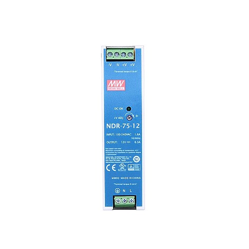 NDR-75-12 MEANWELL 75,6W 12VDC 6,3A 115/230VAC Tek Çıkışlı Endüstriyel DIN RAYI NDR-75-12 MEANWELL 75,6W 12VDC 6,3A 115/230VAC Tek Çıkışlı Endüstriyel DIN RAYI