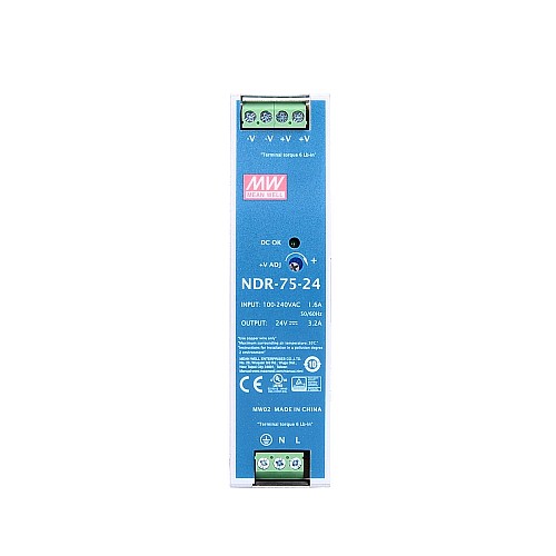 NDR-75-24 MEANWELL 76,8 W 24 VDC 3,2 A 115/230 VAC Tek Çıkışlı Endüstriyel DIN RAYI