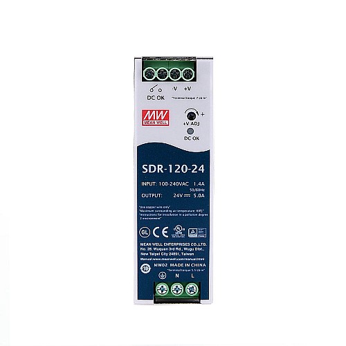 CN Satışta - SDR-120-24 MEANWELL 120W 24VDC 5A 115/230VAC PFC Fonksiyonlu DIN Ray Güç Kaynağı