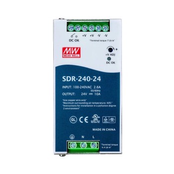 SDR-240-24 MEANWELL 240W 24VDC 10A 115/230VAC PFC Fonksiyonlu DIN Ray Güç Kaynağı