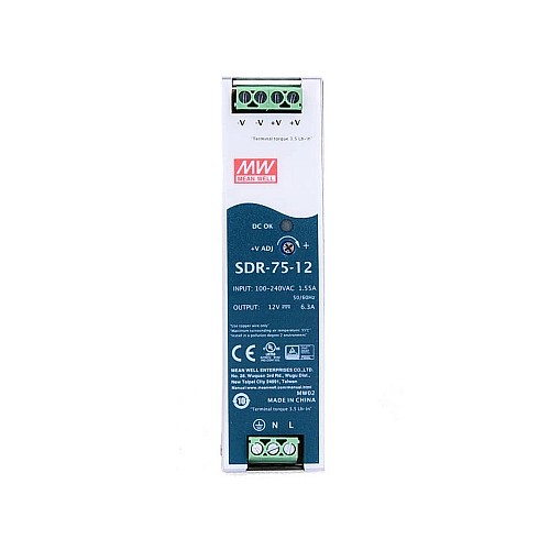 SDR-75-12 MEANWELL 75,6 W 12 VDC 6,3 A 115/230 VAC DIN Ray Güç Kaynağı SDR-75-12 MEANWELL 75,6 W 12 VDC 6,3 A 115/230 VAC DIN Ray Güç Kaynağı