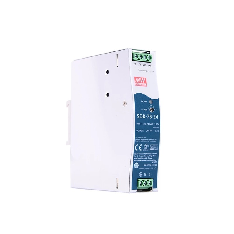 SDR-75-24 MEANWELL 76,8 W 24 VDC 3,2 A 115/230 VAC Tek Çıkışlı Endüstriyel DIN RAYI Güç Kaynağı ile SDR-75-24 MEANWELL 76,8 W 24 VDC 3,2 A 115/230 VAC Tek Çıkışlı Endüstriyel DIN RAYI Güç Kaynağı ile