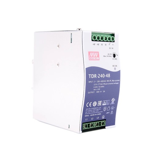 TDR-240-48 MEANWELL 240W 48VDC 5A 400/500VAC İnce Üç Fazlı Endüstriyel DIN Rayı PFC Fonksiyonlu