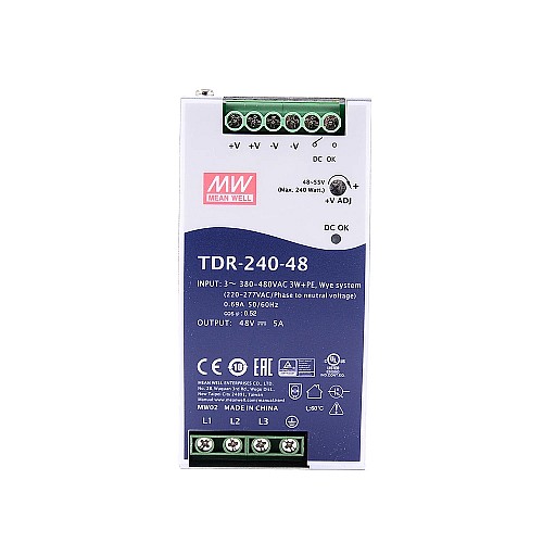 TDR-240-48 MEANWELL 240W 48VDC 5A 400/500VAC İnce Üç Fazlı Endüstriyel DIN Rayı PFC Fonksiyonlu