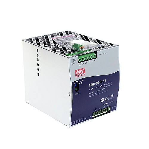 TDR-960-24 MEANWELL 960W 24VDC 40A 400/500VAC İnce Üç Fazlı Endüstriyel DIN Rayı PFC Fonksiyonlu