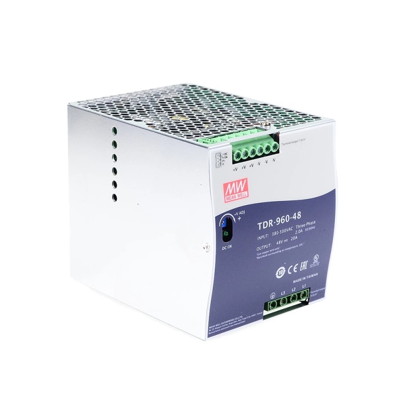 TDR-960-48 MEANWELL 960W 48VDC 20A 400/500VAC İnce Üç Fazlı Endüstriyel DIN Rayı PFC Fonksiyonlu