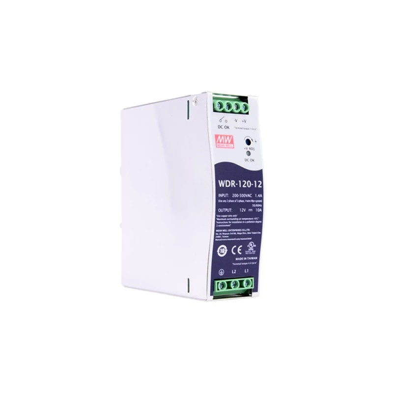 WDR-120-12 MEANWELL 120W 12VDC 10A 230/400VAC UltraWide Girişli Endüstriyel DIN Ray Güç Kaynağı