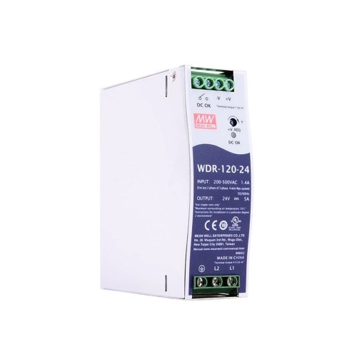 CN Satışta - WDR-120-24 MEANWELL 120W 24VDC 5A 180~550VAC DIN Ray Güç Kaynağı