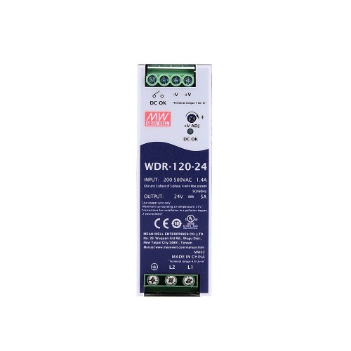 CN Satışta - WDR-120-24 MEANWELL 120W 24VDC 5A 180~550VAC DIN Ray Güç Kaynağı