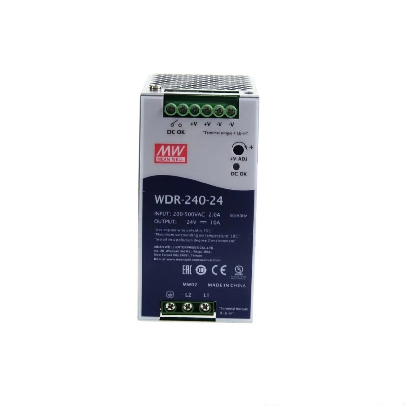 WDR-240-24 MEANWELL 240W 24VDC 10A 230/400VAC UltraWide Girişli Endüstriyel DIN Ray Güç Kaynağı