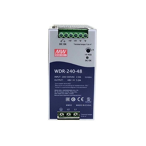 WDR-240-48 MEANWELL 240W 48VDC 5A 230/400VAC UltraWide Girişli Endüstriyel DIN Rayı Güç Kaynağı