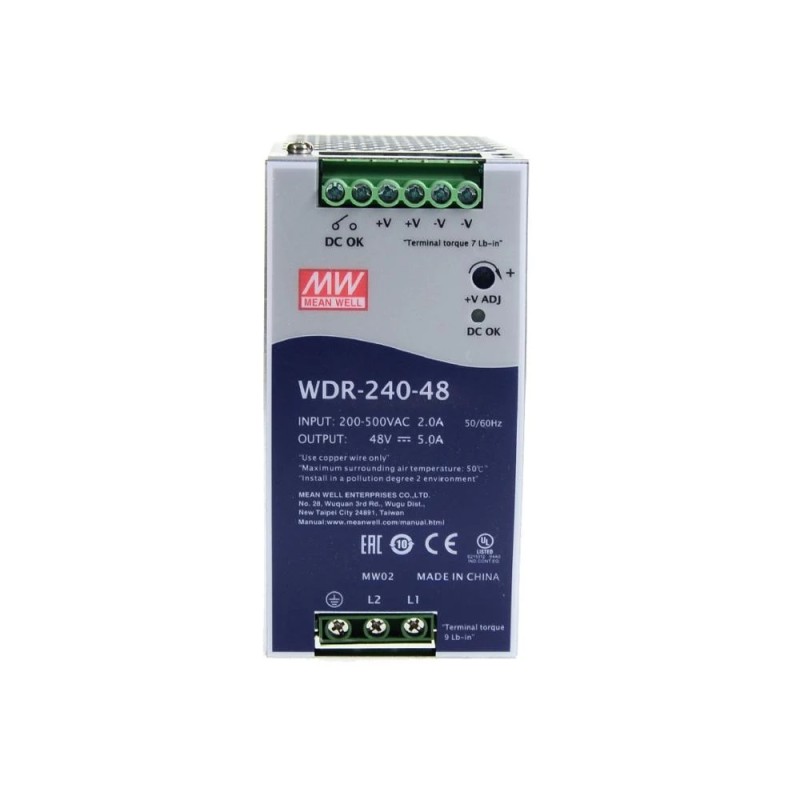WDR-240-48 MEANWELL 240W 48VDC 5A 230/400VAC UltraWide Girişli Endüstriyel DIN Rayı Güç Kaynağı