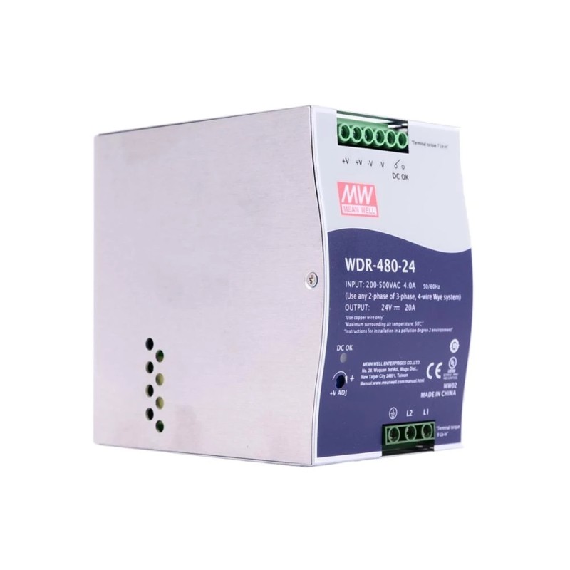 WDR-480-24 MEANWELL 480W 24VDC 20A 230/400VAC UltraWide Girişli Endüstriyel DIN Rayı Güç Kaynağı