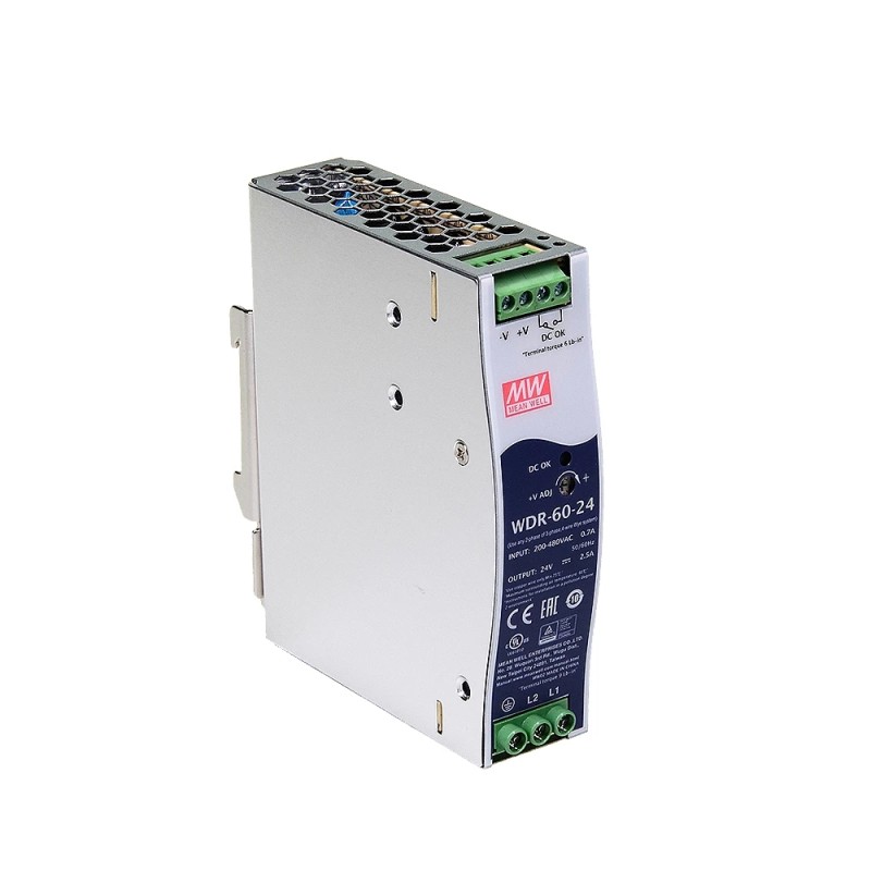 WDR-60-24 MEANWELL 60W 24VDC 2.5A 230/400VAC UltraWide Girişli Endüstriyel DIN Rayı Güç Kaynağı