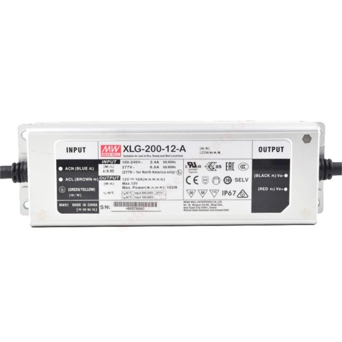 XLG-200-12-A MEANWELL 192W 12VDC 16A 115/230VAC Sabit Güç Modu LED Sürücüsü